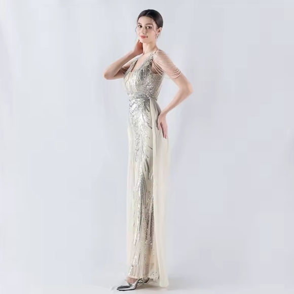 Elegant Silver Evening Gown - Picture 14 of 16